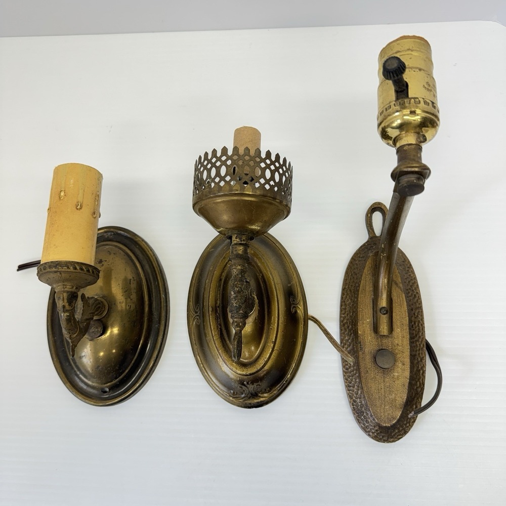 Vintage Lot 3 Brass Light Fixture Sconce Wall Lamp UNTESTED MCM Decor